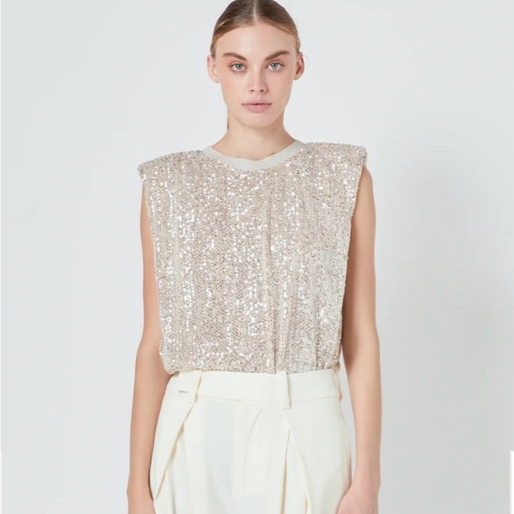 Anthropologie Endless Rose Sequin Sleeveless Top - Cream